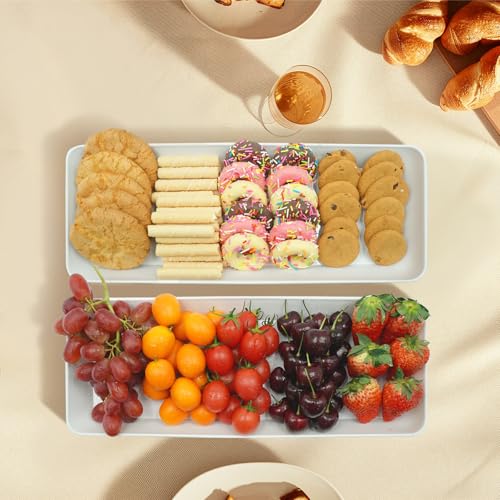 AMGBZT Serving Tray Platter Rectangle, 4 Pcs Long Narrow Food Tray for Veggie Fruit Snack Dessert, Plastic White Food Trays for Party Supplies Display, Rectangular Platters for Serving Food, BPA Free by AMGBZT - Used condition - Image 6