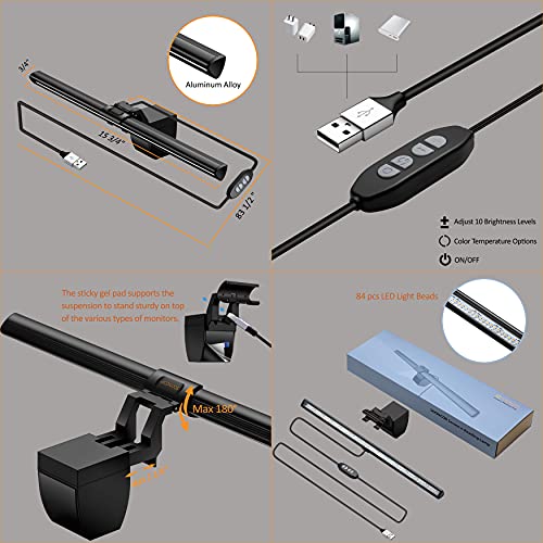 SOONCOR Barra de luz de monitor de computador, lâmpada de LED de leitura eletrônica, 3 modos de core
