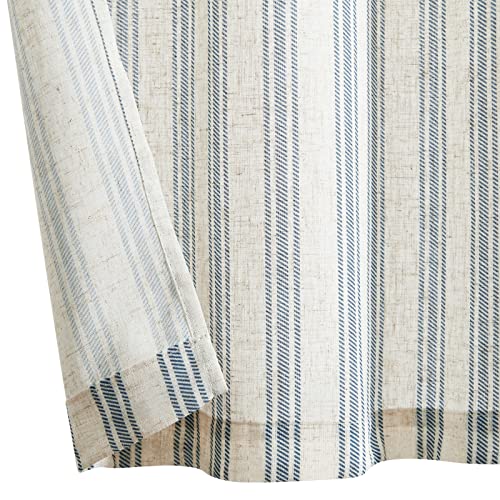 Jinchan Striped Valance Window Treatment Linen Valance For Windows Small Window Valance Farmhouse Valance Curtain Light Filtering Valance Flax Valance 16 Inch Length Rod Pocket 1 Panel Blue On Beige #TOP5