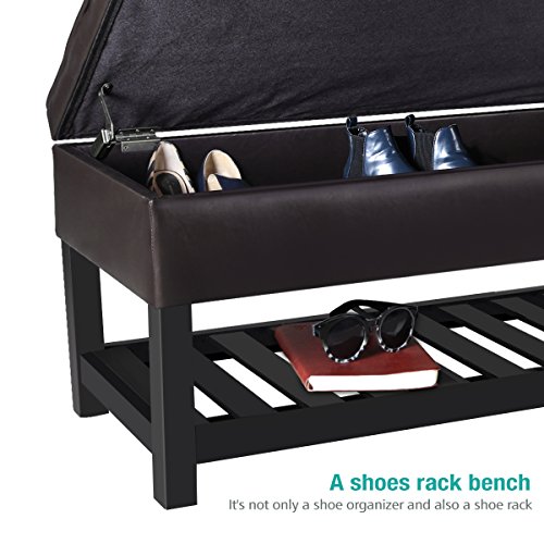 Rectangular Storage Ottoman Bench For Pillow Toy Blanket Organizer Box Shoe Wood Rack,Elegá Life Upholstered Tufted Leather Sofa Seat In Foyer Entryway Bedroom Living Room Furniture-Espresso Brown #TOP5