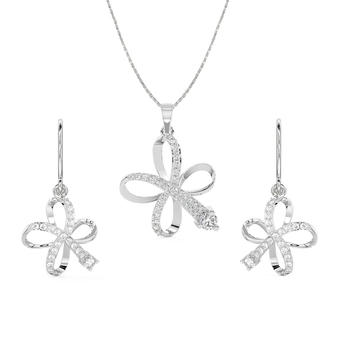 clara 925 Sterling Silver Vega Pendant Earring Chain Jewellery Set | Rhodium Plated, Swiss Zirconia | Gift for Women & Girls-picture-24
