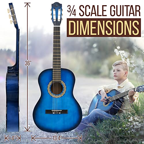 Pyle 6 String Classical Acoustic Guitar Kit, 3/4 Junior Size Instrument For Beginner Kids, Adults, 36" Ocean Blue, Right, (Pgacls82Lbr.5) #TOP4