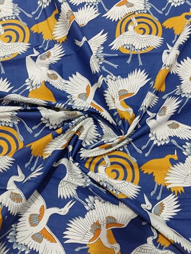Image of Doraya Pure Cotton Dress Making Fabric Sanganeri Print Jaipuri Hand Block Printed Unstitched Dress Material for Women Blouse /Plazzo,Kurti /Lehenga Piece Womens 43 inch Inches Width (Blue 4, 5 Meter)