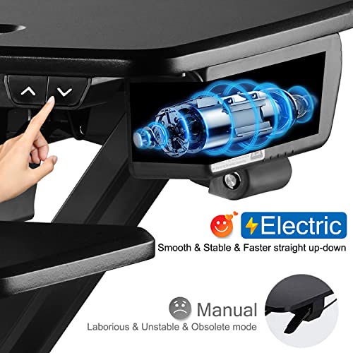 Aveyas [Electric] 32 inch Motorized Standing Desk Converter, Speed Plus Version Height Adjustable Ergonomic Sit to Stand Up Riser, Dual Monitor Lift Computer Workstation with Wide Keyboard Tray - Thumbnail 4