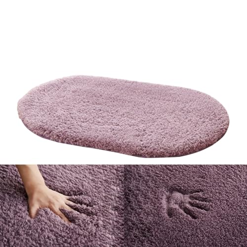wykikon 楕円形 カーペット ラグマット シャギー ラグ 絨毯 オールシーズン 滑り止め付 洗える 冬用 夏用 床暖房対応 (40*60cm, 灰紫)