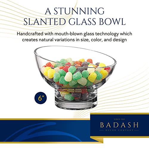 Badash Kira Candy Dish Or Serving Bowl - 6” Handmade Slanted Rim Glass Bowl #TOP3