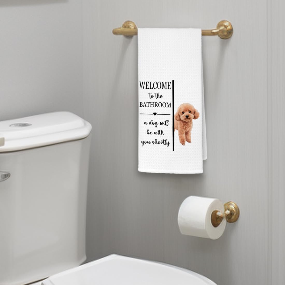 EXUQO Funny Bathroom Hand Towels Dishcloths for Dog Mom Dad Poodle Lover Gifts,Welcome to The Bathroom a Dog Will Be with You Shortly,16x24 inch - Image 3