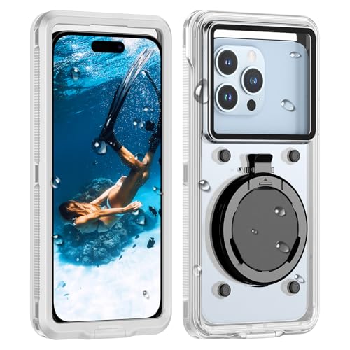 Lanhiem Snorkeling Underwater Phone Case for Diving, IP68 Professional Universal Waterproof Outdoor Video Photo Cellphone Case with Lanyard for iPhone Galaxy Pixel Moto All Series (Clear/White)