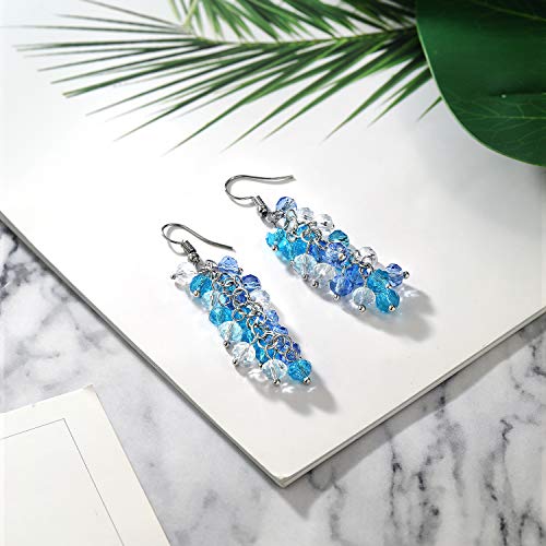 Gem Stone King 2 Inch Ocean Blue Cluster Faceted Crystal Dangle Hook Earrings For Women 2 Inch4
