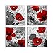 Red Flower Paintings Canvas Print Black and White Poppy Pictures Modern Artwork Ready to Hang for Wall Decor 12x12in