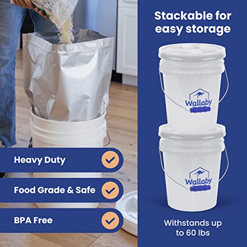 Wallaby 5-Gallon Bucket With Screw Top Lid - Durable Food-Grade Plastic Drum - Locklid Technology For Secure Seal & Ergonomic Grip Handle - Airtight Double Gasket - Easy Turn Design (Clear, 3-Pack) #TOP3