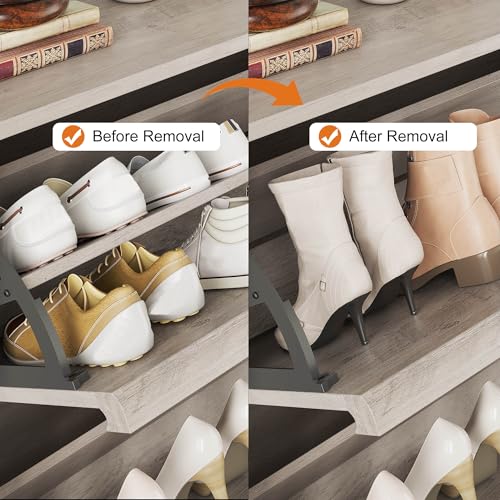 Garvee Grey Shoe Cabinet with 2 Flip Drawers, Wooden Shoe Organizer Cabinet for Entryway, 3-Tier Shoe Storage Rack with Adjustable Shelf for Hallway, Living Room by Garvee - Image 5