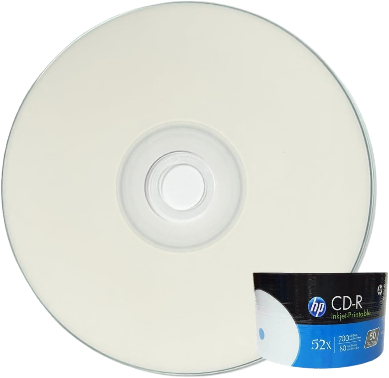 HP CD-Recordable Disc White Inkjet Hub Printable, 52X 700MB 80min, 50piece
