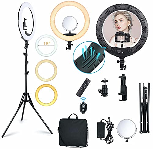 Ring Light with Tripod 18 Inch Halo and Phone Holder 3 Light Modes Dimmable LED Ring Light Full Set with Carrier Bag