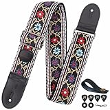 Nefelibata Alça de guitarra, tiras de guitarra de 5 cm com extremidades de couro de flor integral para baixo, guitarras elétricas e acústicas (conjunto de acessórios de guitarra grátis)