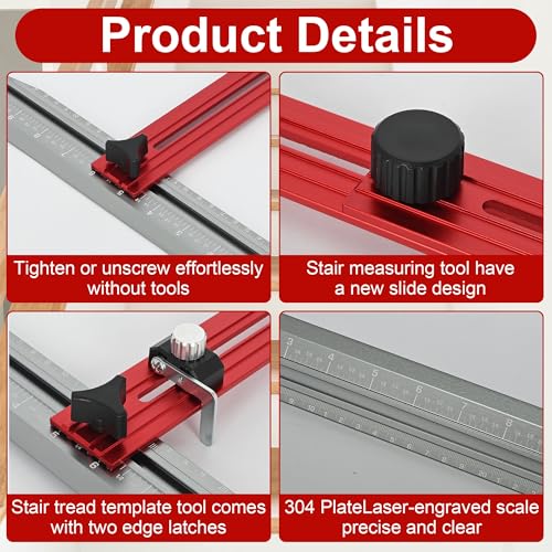 Herramienta de medición de peldaños de escalera aleawol de aluminio con bolsa 8-72 pulgadas 5