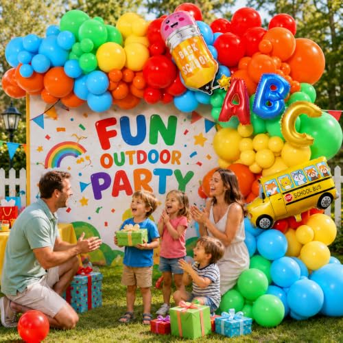 Image of Back to School Balloon Garland Arch Kit 180Pcs with Pencil School Bus ABC Balloons, Rainbow Balloon Arch Kit for First Day of School 2026 Kindergarten Grad Back to School Classroom Party Decor