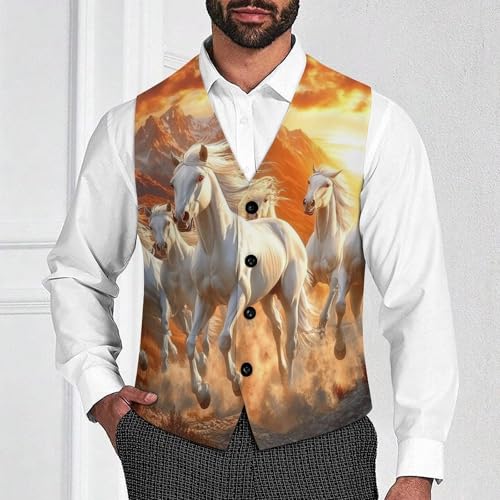 Seven Lucky Running Wild Horses Men's Suit Vests Dress Vest V-Neck Waistcoat Slim Business Formal with Pocket2