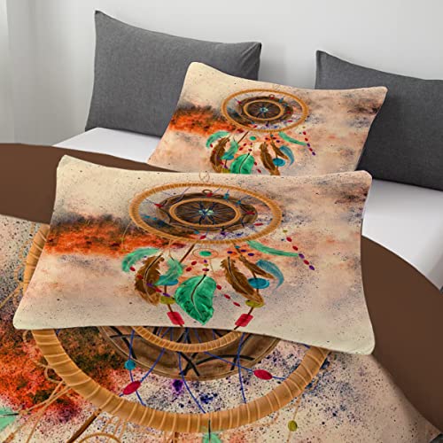 Toptree Super Soft Dream Catching Net 3 Piece Duvet Cover For Kids Teen Boys, Green Feather Print Theme Quilt Cover, Comfortable And Soft Duvet Cover Bedding Set (Queen Size) #TOP2