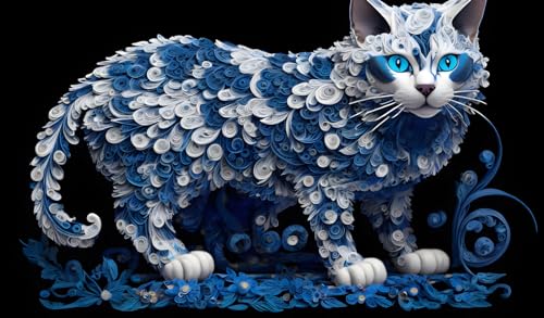 Toile chat blanc aux yeux turquoises art mural apaisant 58x90 cm