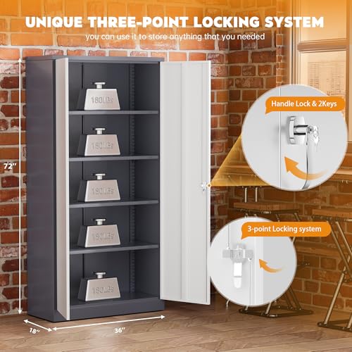 Image of Greenvelly Metal Storage Cabinet with 2 Doors and 4 Adjustable Shelves,72 inch Locking Metal Garage Cabinet, Steel Tool Cabinets, Lockable Filling Cabinet for Home, Office, Garage, School(36 inch W x 18 inch D)