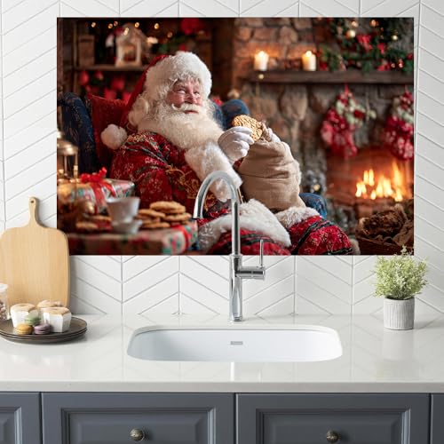 Image of Santa Cookie Fireplace Backsplash Peel and Stick, 35.4x23.6 in