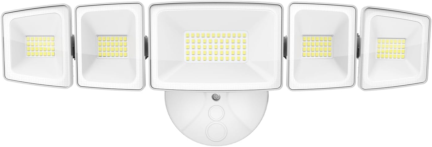 120w outdoor led flood light, 5 heads exterior security lights, 6500k super bright floodlight fixture waterproof ip65, outside flood lights for house, backyard white
