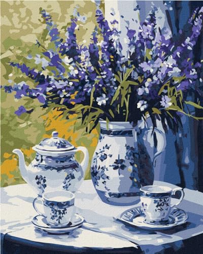 Ideyka Pintura por números, fiesta de té con lavanda 40х50 cm con marco de madera
