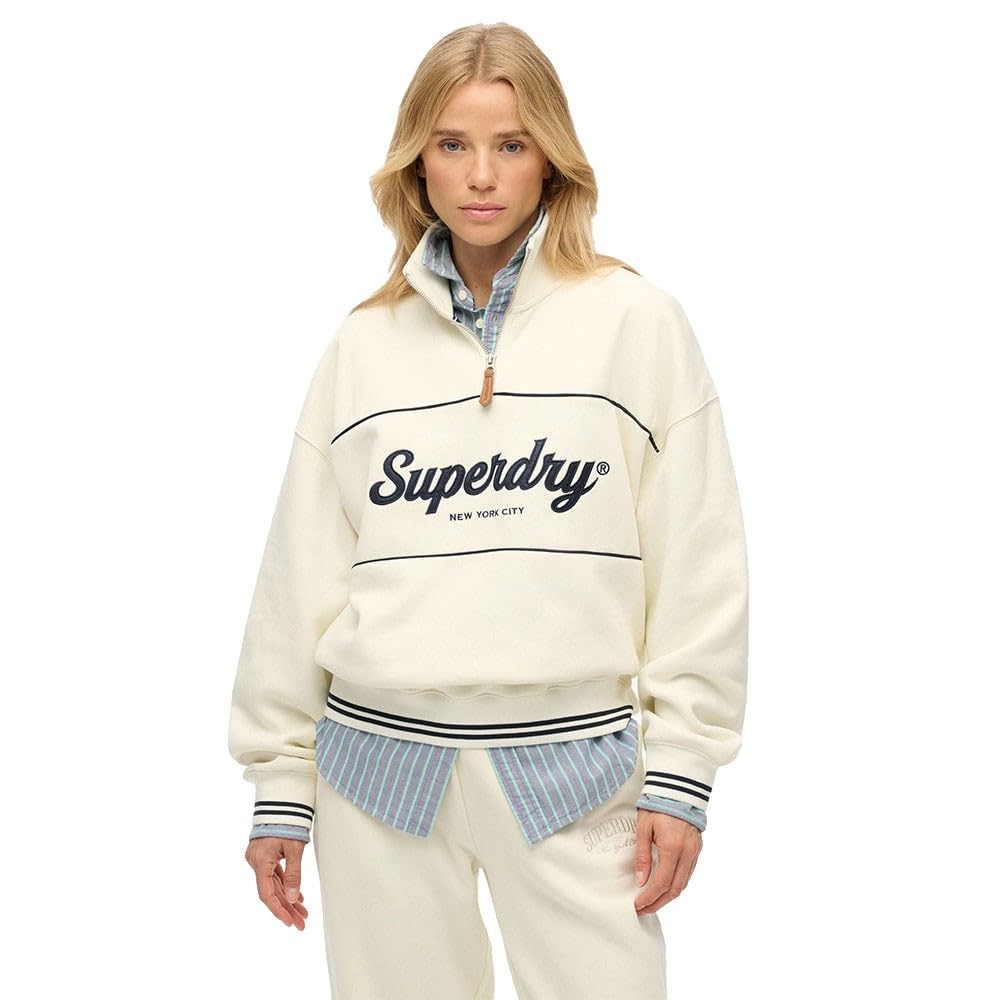 Superdry Country Club Loose Half Zip Sweatshirt L Off-white