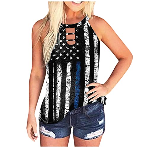 Youmymine Womens Tunic Tank Tops Ladies Sleeveless Vest Patriotic Stripes Star American Flag Print Top Blouses (S, Multicolor)