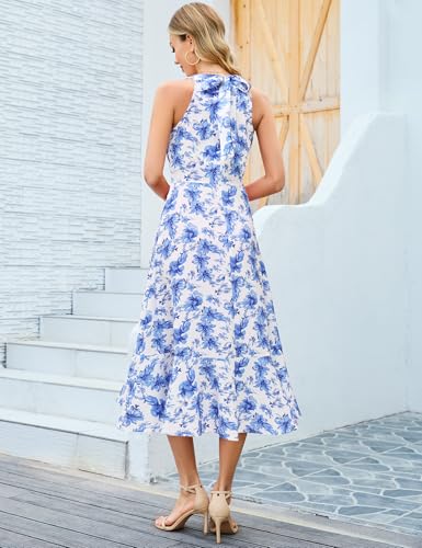 Image of Dressystar Women's Floral Halter Dress 2025 Ruffles Long Summer Beach Wedding Guest Dresses Vacation Sundress