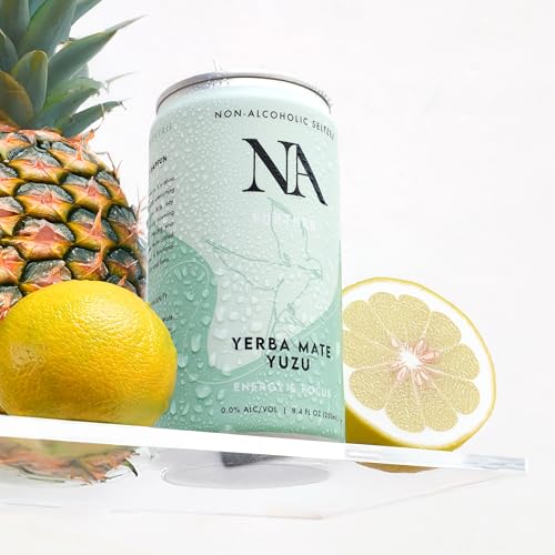 NA Non-Alcoholic Functional Mocktails with Natural Caffeine, Lions Mane Mushroom & L-Theanine for Focus and Energy | Low Sugar, Low Calorie Social Tonic, Yerba Mate Tea and Yuzu, 8.4oz Cans (12 Pack)