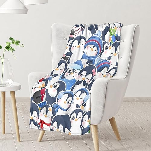 Penguin Blankets - Soft Fuzzy Blanket Throw for Kids, Adults - 40"x50" Flannel Blankets for Couch & Sofa - Blue Cute Blanket Gifts