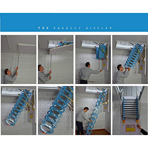 Techtongda Attic Ladder Ceiling Retractable Folding Extension Ladder Pull Down 12 Steps Attic Stairs Carbon Steel Blue With 80X90Cm Hole And 9.8Ft Height For Home Refit #TOP3