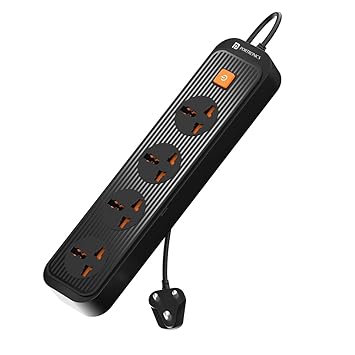 Portronics Power Plate 12 Multi Plug Extension Board with 4 Power Sockets, 1500W, 2M Cord Length, Fire Proof Material, Short Circuit Protection(Black)