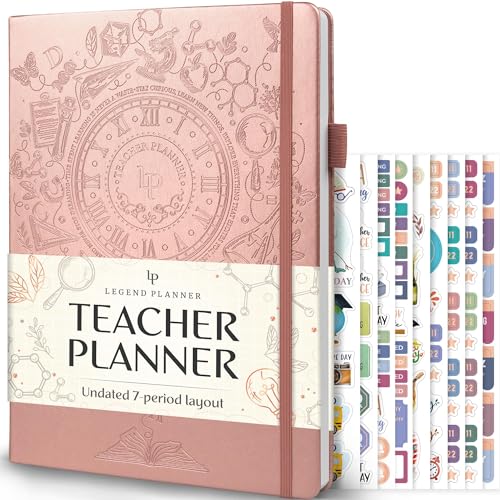 Legend Teacher Planner – undatiertes Unterrichtsplanbuch für Lehrer mit Wochen- und Monatskalendern, Klassenzimmer-Organisation und Schuljahresplaner, 21,5 x 28 cm, Hardcover (Roségold geprägt)