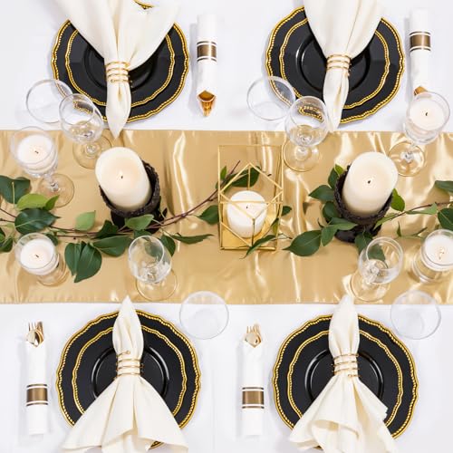 Hioasis 175pcs Black and gold Plastic Plates - Gold Plastic Dinnerware Set Includes 25 Dinner Plates, 25 Dessert Dinnerware, 25 Cups, 25 Napkins Perfect for Wedding & Party by Hioasis - Image 6