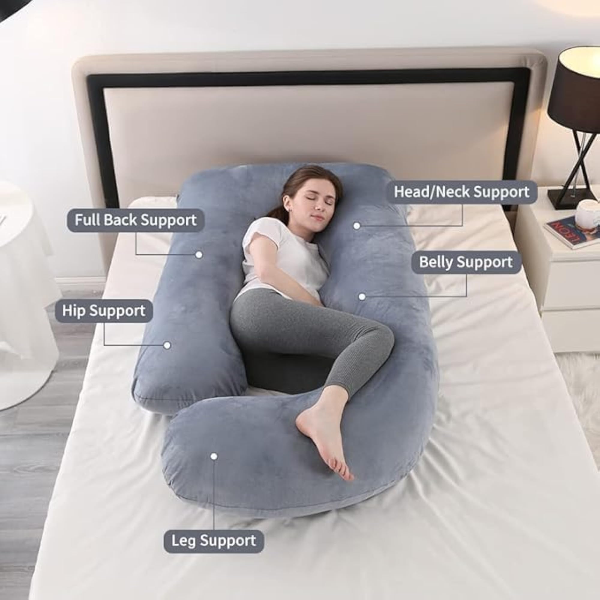 Long Side Sleeper Maternity Pillow with Soft Microfiber Filling