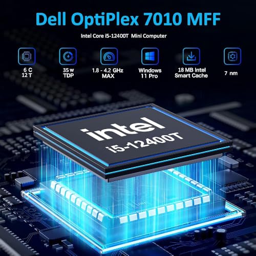 Image of Dell OptiPlex 7010 Micro Desktop pc for Bussiness & Home, Intel 6-Core i5-12400T, 64GB DDR4 RAM, 2TB PCIe SSD, WiFi 6E, HDMI, 2 DisplayPorts, Windows 11 Pro