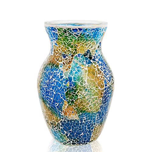 Cemabt Glass Vase For Flowers, Multicolor Green Glass Vase, Unique Handmade Tempered Cracked Mosaic Vase For Artificial Flowers Pampas Grass，Home Decor, Wedding #TOP10