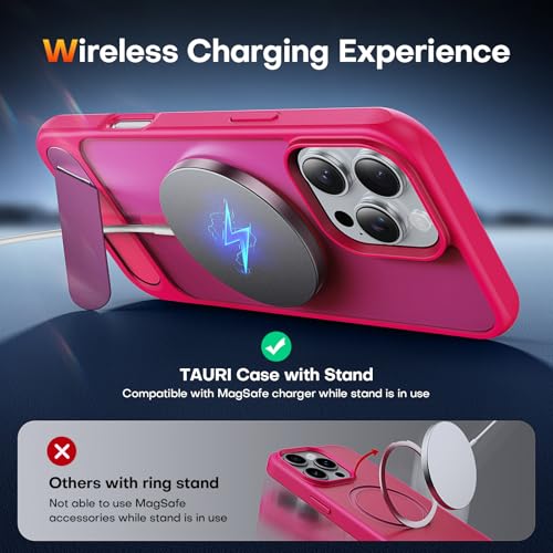 Coque iPhone 16 Pro Max MagSafe rose vif avec support antichoc invisible