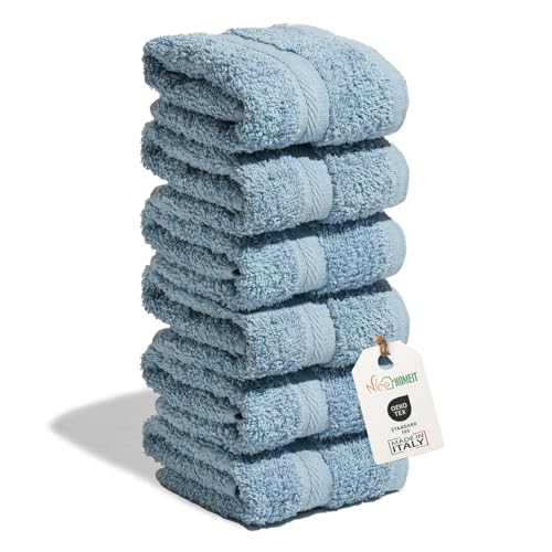 nice homeit Juego de 6 Toallas de 30 x 30 cm – Toallas de Cara y Invitados 100% algodón – para Manos, Maquillaje, Cocina, hogar y Viajes (Azul)