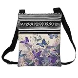 LiuenMgg Purple Butterfly Messenger Bag Small Ethnic Pattern Printed Adjustable Strap Crossbody Zipper Bag Purple Butterfly Phone Bag Wallet Cute Shoulder Handbag for Butterfly Lovers Women