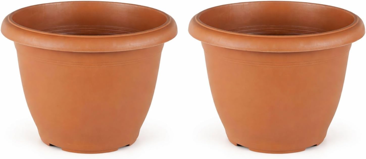 Tamersgifts Sets of 2 Plastic Round Garden Flower Plant Pot Planters (Terracotta, 42cm Diameter x 31cm Height)