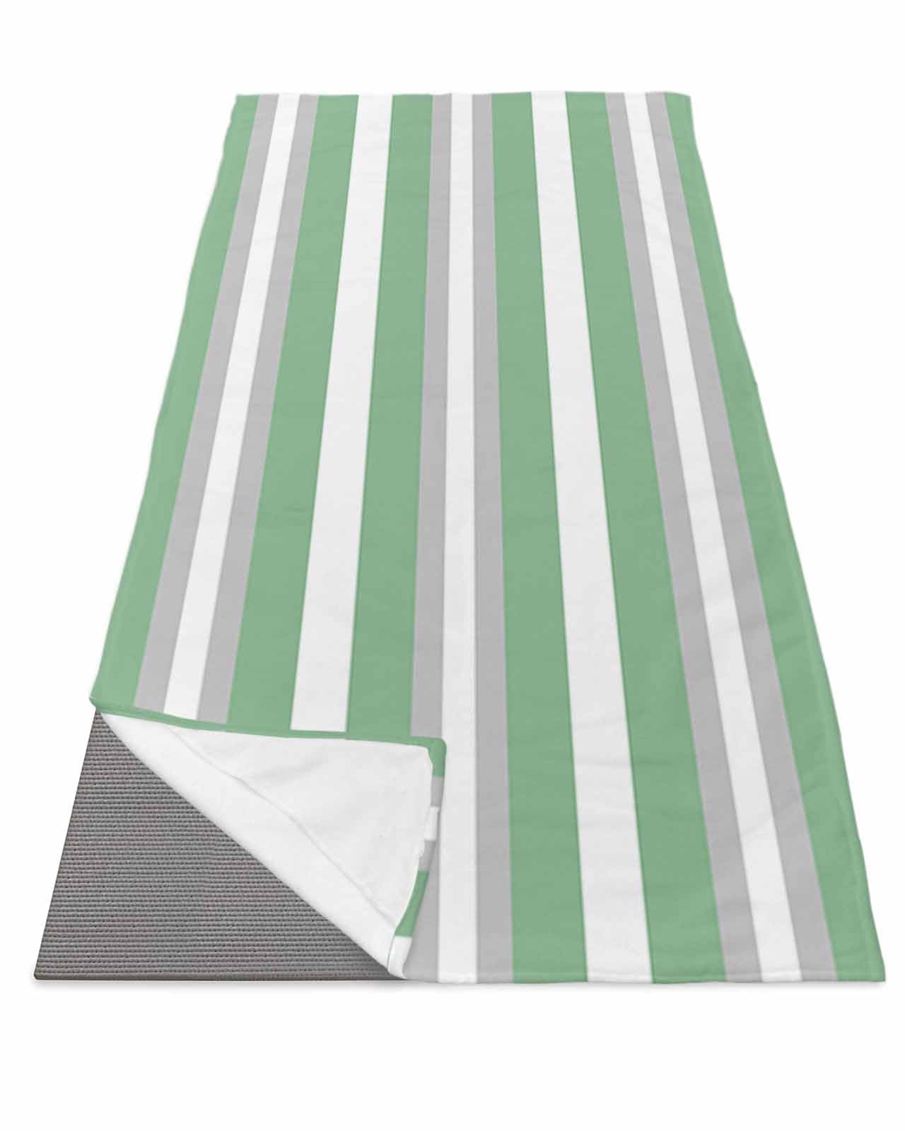 BOSIJOY Yoga Mat Towel,Spring Sage Green Gray Stripe Art Non Slip Sweat Absorbent Hot Yoga Towels with Corner Pockets,Modern Minimalist Line Soft Microfiber Towel for Pilates Bikram 70