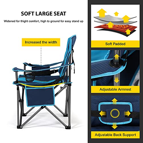 FAIR-WIND-Oversized-Fully-Padded-Camping-Chair-with-Lumbar-Support-Heavy-Duty-Quad-Fold-Chair-Arm-Chair-with-Cooler-Bag-Supports-450-LBS-Blue-Green