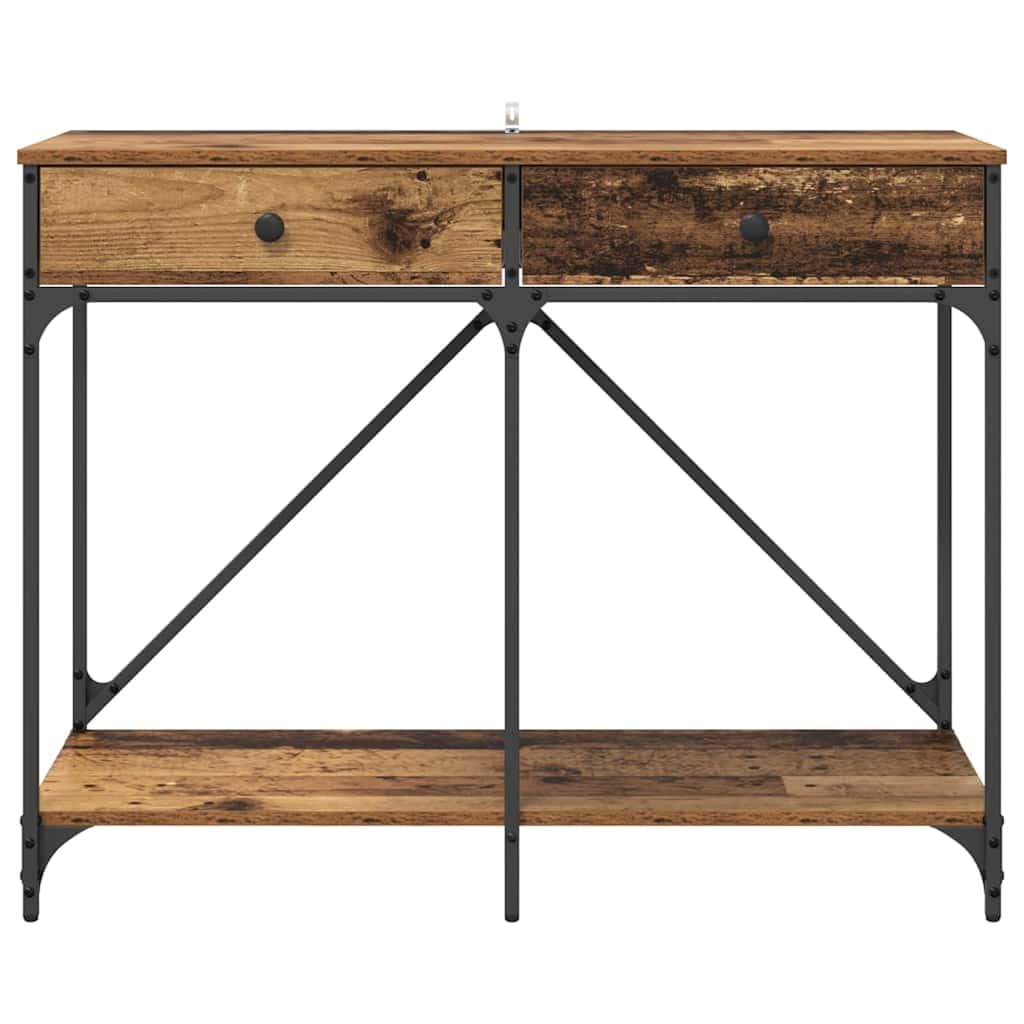 Consolle in legno anticato, 100 x 39 x 78,5 cm, con cassetto e scaffale, stabile struttura in metallo, tavolino rustico per corridoio, soggiorno, camera da letto, pratico