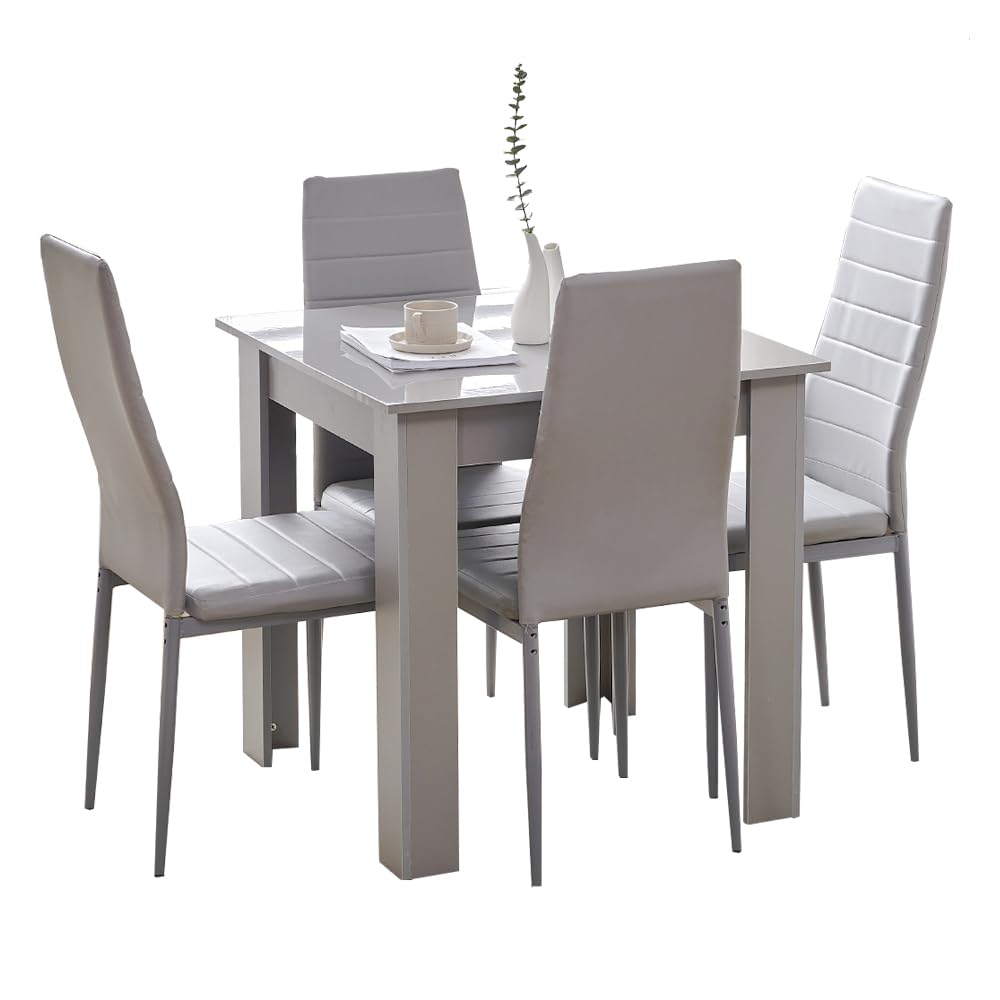 Rainbow Tree Modern 5 Piece Dining Room Table and Chairs Set, Wooden Square Table with 4 Chairs for Small Space Apartment Space Saving (Grey Table+4 Grey PU Chair) — image 1