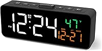 Netzu 3-in-1 Plug-in Digital Alarm Clock: Time, Date, Temperature Display - 4 Brightness Levels, 3 Volumes for Bedroom, Living Room, Office (Black)