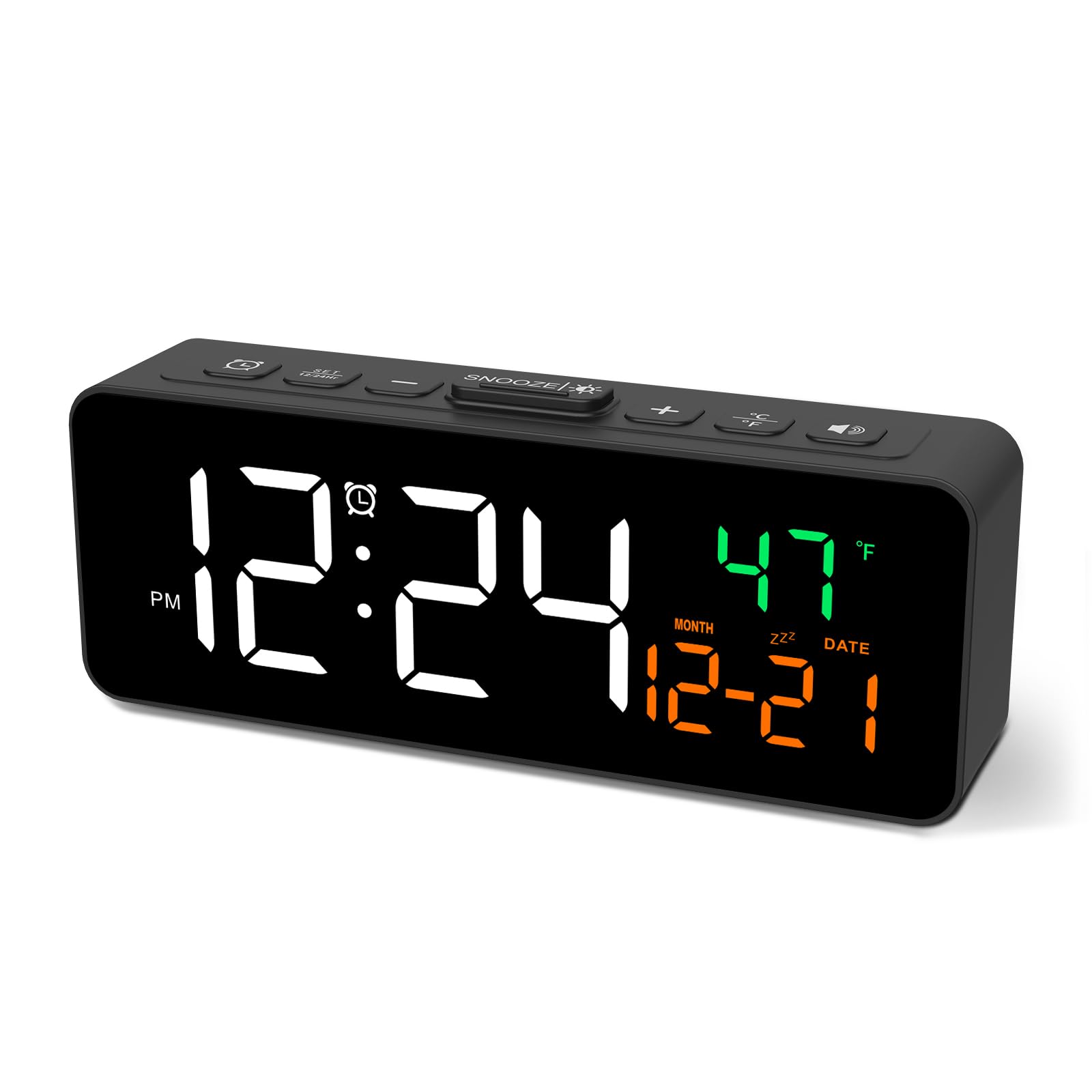 Photo 1 of Netzu 3-in-1 Digital Clocks for Living Room with Temperature, Date & Time Display - 4 Levels Birghtness, 3 Volumes, Small & Compact Plug-in Alarm Clock for Bedroom, Office (Black)